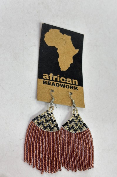 African Beaded Earrings Phinda Copper Metallic Grey White Gold